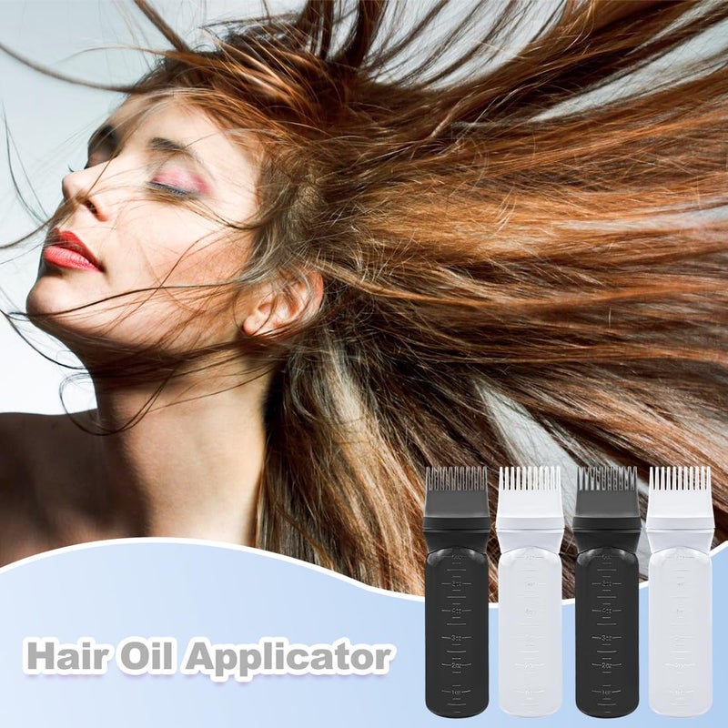 ELANE 4 Pcs Root Comb Applicator Bottle, 6oz, Hair Oil Applicator Bottle for Hair, Salon, Home, Travel (Black+White) - Image 5